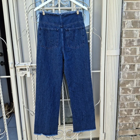 WeWoreWhat Frayed Waist & Hem High-Rise Straight Leg Blue Denim Jeans Size 28 - Picture 8 of 16